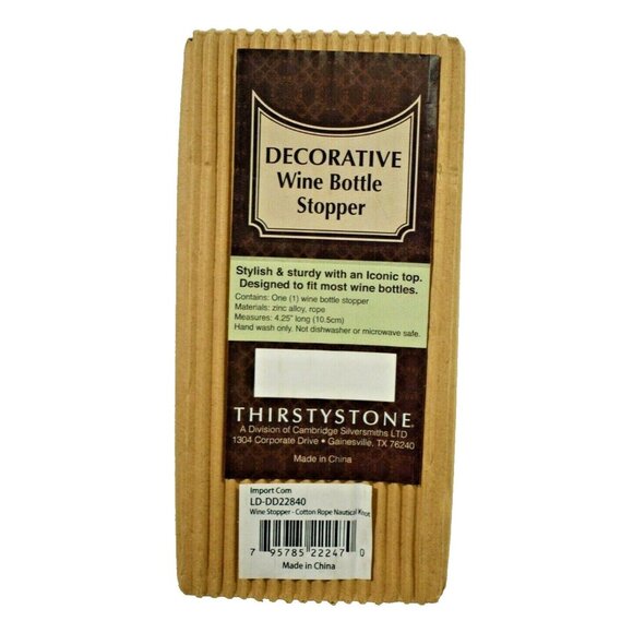 ThirstyStone Cotton Rope Nautical Knot Decorative Wine Bottle Stopper New - Picture 2 of 2